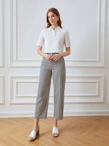 MOTF PREMIUM VISCOSE STRIPED CROPPED TROUSERS - Multicolor - View 7