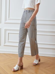 MOTF PREMIUM VISCOSE STRIPED CROPPED TROUSERS - Multicolor - View 8