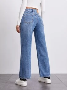 SHEIN Frenchy High Waist Straight Leg Jeans - Light Wash - View 2