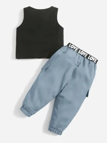 SHEIN 寶貝女孩字母圖形背心上衣＆束腰褲 - 彩色 - 查看 2