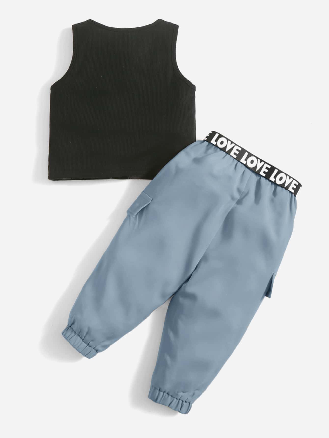 SHEIN Baby Girl Letter Graphic Tank Top & Belted Pants - Multicolor - View 2