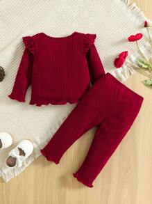 Baby Ruffle Trim Tee & Lettuce Trim Trousers - Burgundy - View 5