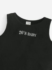 SHEIN 寶貝女孩字母圖形背心上衣＆束腰褲 - 彩色 - 查看 3