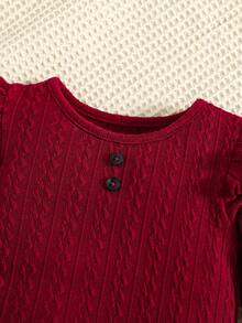 Baby Ruffle Trim Tee & Lettuce Trim Trousers - Burgundy - View 7