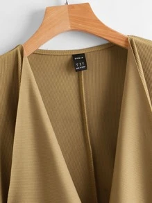 EMERY ROSE Draped Collar Self Belted Open Front Coat - Khaki - View 3