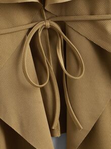 EMERY ROSE Draped Collar Self Belted Open Front Coat - Khaki - View 4