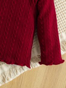 Baby Ruffle Trim Tee & Lettuce Trim Trousers - Burgundy - View 9