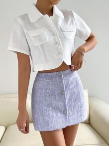 SHEIN Unity Button Front High Waist Skirt - Lilac Purple - View 5