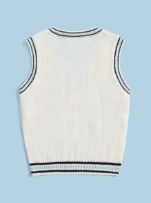 SHEIN Teen Girls Letter Embroidery Cable Knit Sweater Vest - Beige - View 2