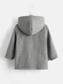 SHEIN 小男童補丁貼口袋毛絨內襯連帽花呢外套