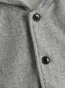 SHEIN 小男童補丁貼口袋毛絨內襯連帽花呢外套