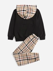 SHEIN 男孩馬印花連帽衫和格紋長褲 - 彩色 - 查看 2