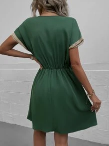 SHEIN LUNE Guipure Lace Fringe Detail Batwing Sleeve Dress - Green - View 2