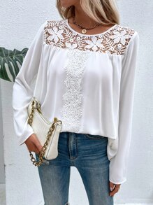 SHEIN LUNE Blusa con encaje - Blanco - Ver 2