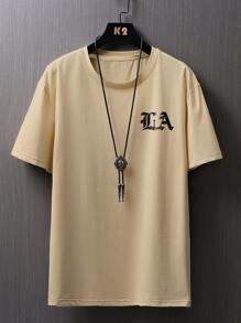 ROMWE MEN Guys Letter Graphic Tee - Apricot - View 1
