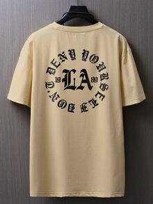 ROMWE MEN Guys Letter Graphic Tee - Apricot - View 2