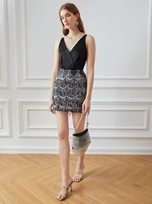 MOTF PREMIUM Váy nữ ghép mộng kim sa mép Dây kéo màu trơn Hấp dẫn - Xám - Xem 8