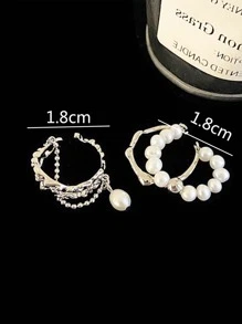 2 件复古夸张几何线条和链条设计戒指，适合女性日常佩戴，也适合送给朋友和家人的礼物 - 銀色 - 查看 3