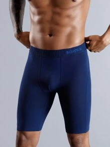 3 Piezas/paquete Calzoncillos Ajustados Para Hombres De Color Sólido Transpirable Con Longitud Extendida. - Azul Marino - Ver 3