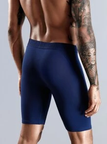 3 Piezas/paquete Calzoncillos Ajustados Para Hombres De Color Sólido Transpirable Con Longitud Extendida. - Azul Marino - Ver 2