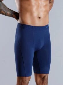 3 Piezas/paquete Calzoncillos Ajustados Para Hombres De Color Sólido Transpirable Con Longitud Extendida. - Azul Marino - Ver 8