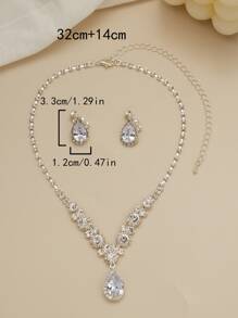 Vòng đeo cổ & Kẹp trên bông tai Rhinestone Water-drop Charm - Bạc - Xem 4