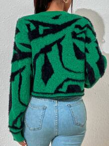 Chiquease Graphic Pattern Fluffy Knit Sweater - Green - View 2