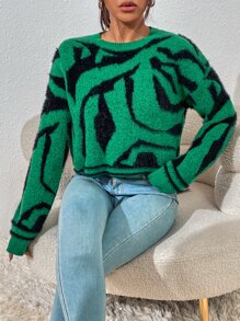 Chiquease Graphic Pattern Fluffy Knit Sweater - Green - View 5