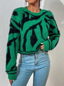 Chiquease Graphic Pattern Fluffy Knit Sweater - Green - View 6
