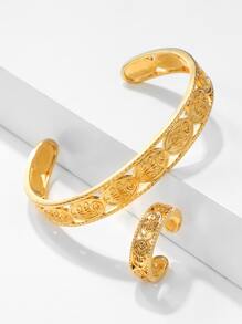 Hollow Out Cuff Bangle & Cuff Bangle - Yellow Gold - View 2