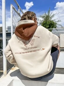 SHEIN Unity 标语和天使刺绣落肩连帽套头衫（秋季款） - 彩色 - 查看 3