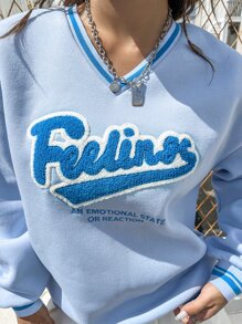 SHEIN Unity Letter Graphic Drop Shoulder Sweatshirt - Blue - View 5