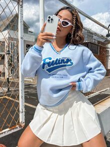 SHEIN Unity Letter Graphic Drop Shoulder Sweatshirt - Blue - View 2