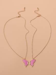 2pcs Butterfly Charm Necklace - Pink - View 3