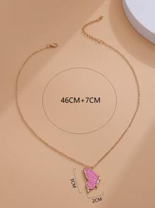 2pcs Butterfly Charm Necklace - Pink - View 5