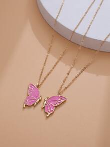 2pcs Butterfly Charm Necklace - Pink - View 6