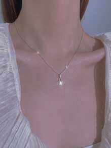 水鑽水滴吊墜項鏈 - 銀色 - 查看 1