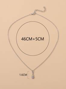 水鑽水滴吊墜項鏈 - 銀色 - 查看 4