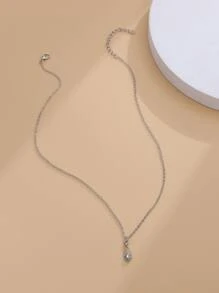 水鑽水滴吊墜項鏈 - 銀色 - 查看 5