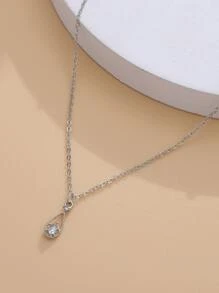 水鑽水滴吊墜項鏈 - 銀色 - 查看 6