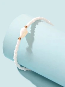 Vòng tay đính cườm trang trí ốc xà cừ - trắng - Xem 3