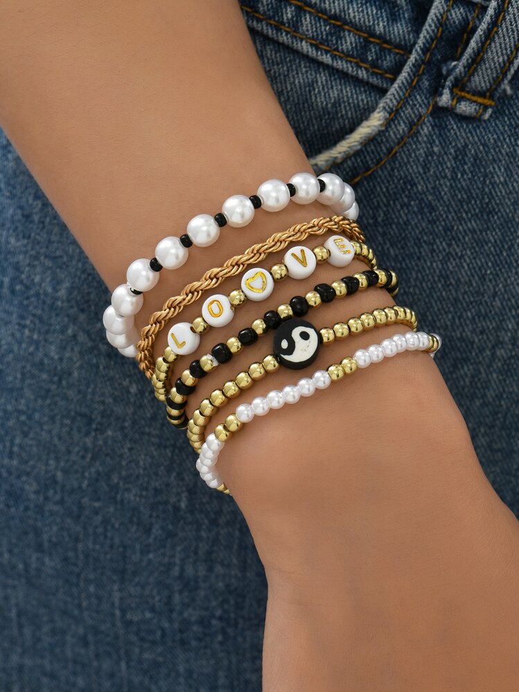 6 piezas/set Pulsera con cuenta con diseño de Yin y Yang - Multicolor - Añade 1