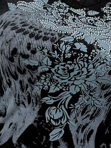 Grunge Floral and Wing Print Rhinestone Detail Rib-knit Tee - Black - View 3