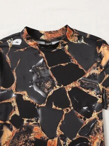 SHEIN EZwear Marble Print High Cut Bodysuit - Multicolor - View 3