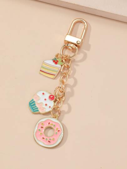 1pc Women's Creative Dessert Cake & Donut Keychain Alloy Charm, Cute Bag Accessory Pendant