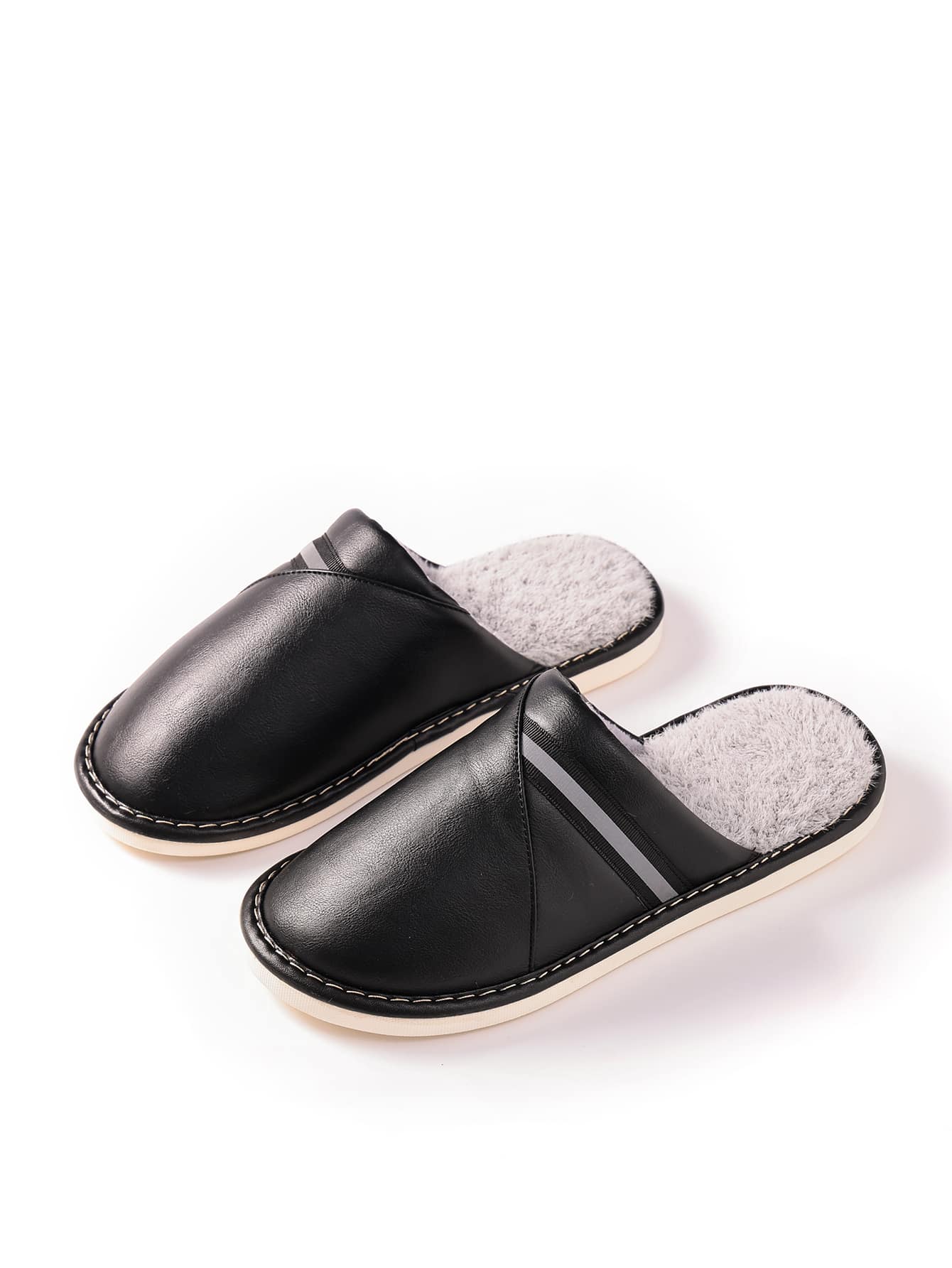 男士條紋織帶裝飾臥室拖鞋