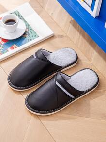 男士條紋織帶裝飾臥室拖鞋