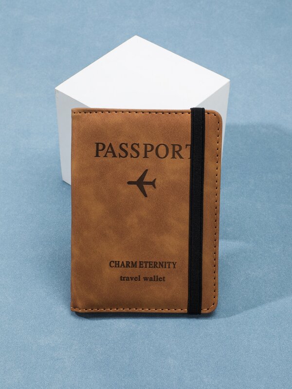 Airplane & Letter Embossed Passport Case SHEIN USA