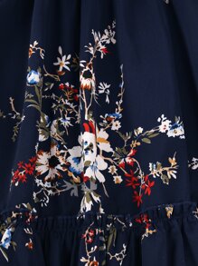 Girls Floral Print Keyhole Back Ruffle Hem Dress - Navy Blue - View 4