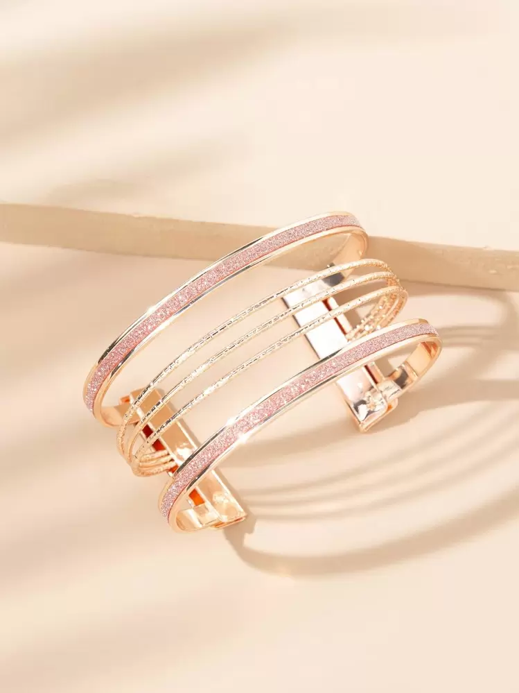 Glitter Detail Cuff Bangle - Yellow Gold - View 11